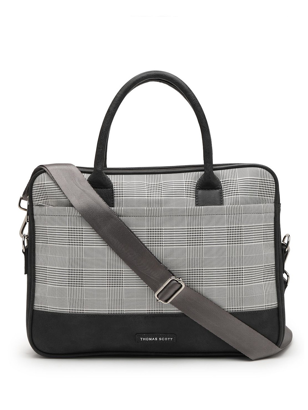 

Thomas Scott Men Checked PU Laptop Bag, Grey