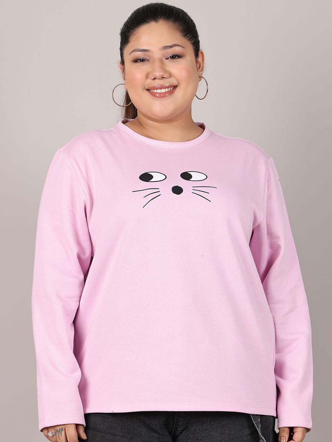 

Rute Women Pullover Cotton Plus Size Sweatshirt, Pink