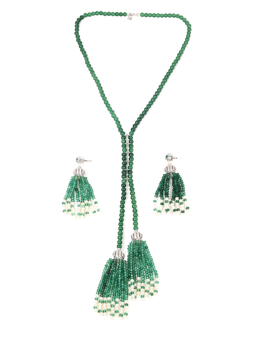 

ODETTE Stainless Steel Stone Studded & Beaded Jewellery Set, Green