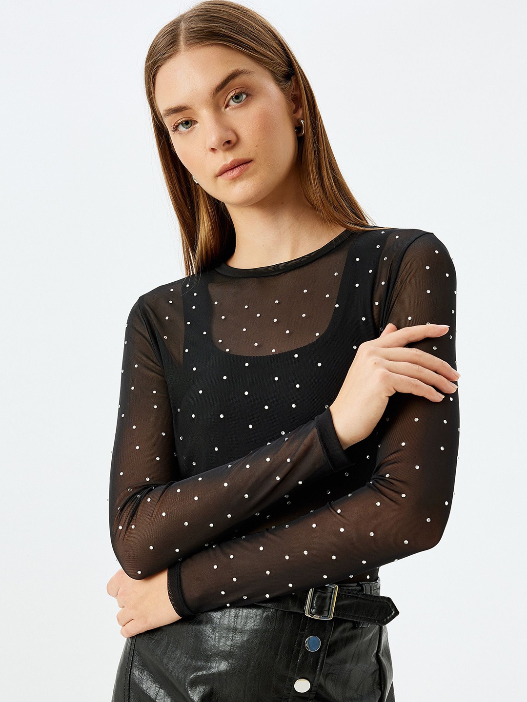

Koton Women Printed Slim Fit T-shirt, Black