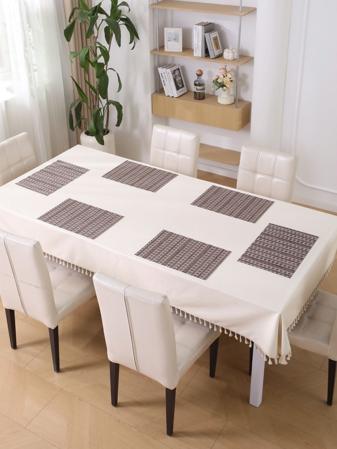 

HOKIPO Brown & White 6 Pieces Geometric Printed Rectangle Table Placemats