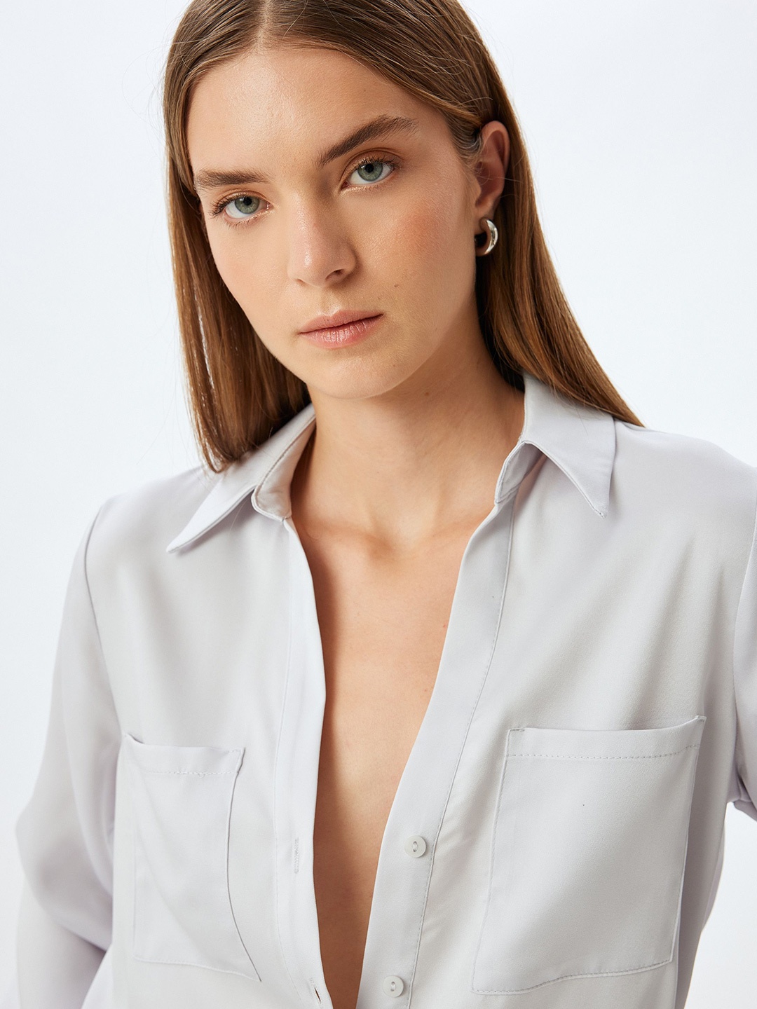 

Koton Women Spread Collar Solid Casual Shirt, Grey