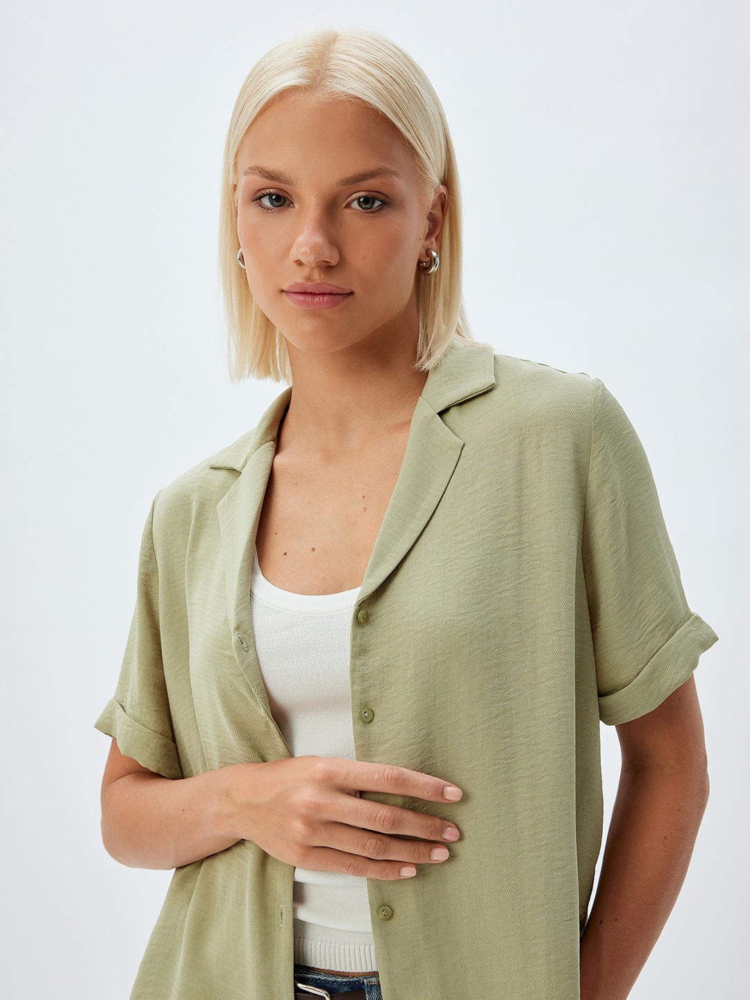 

Koton Women Extended Sleeves Shirt Style Top, Khaki