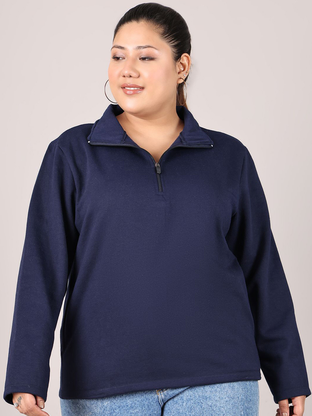

Rute Women Plus Size Half Zipper Cotton Sweatshirt, Blue