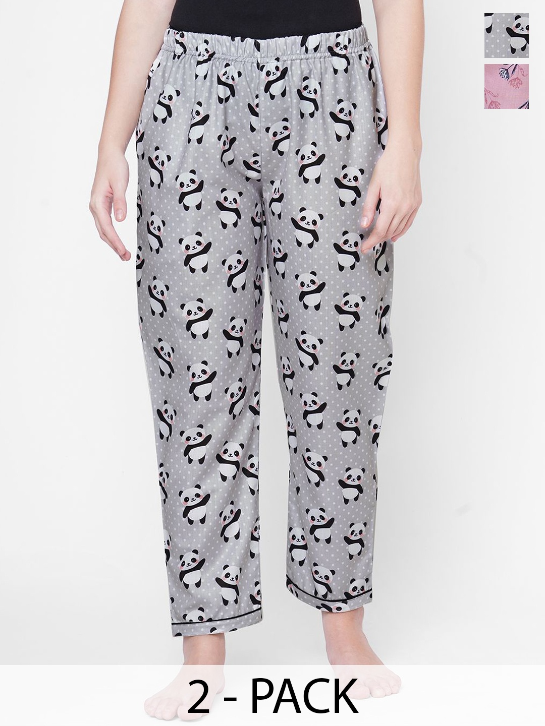 

FashionRack Women Pack Of 2 Printed Lounge Pants, Grey