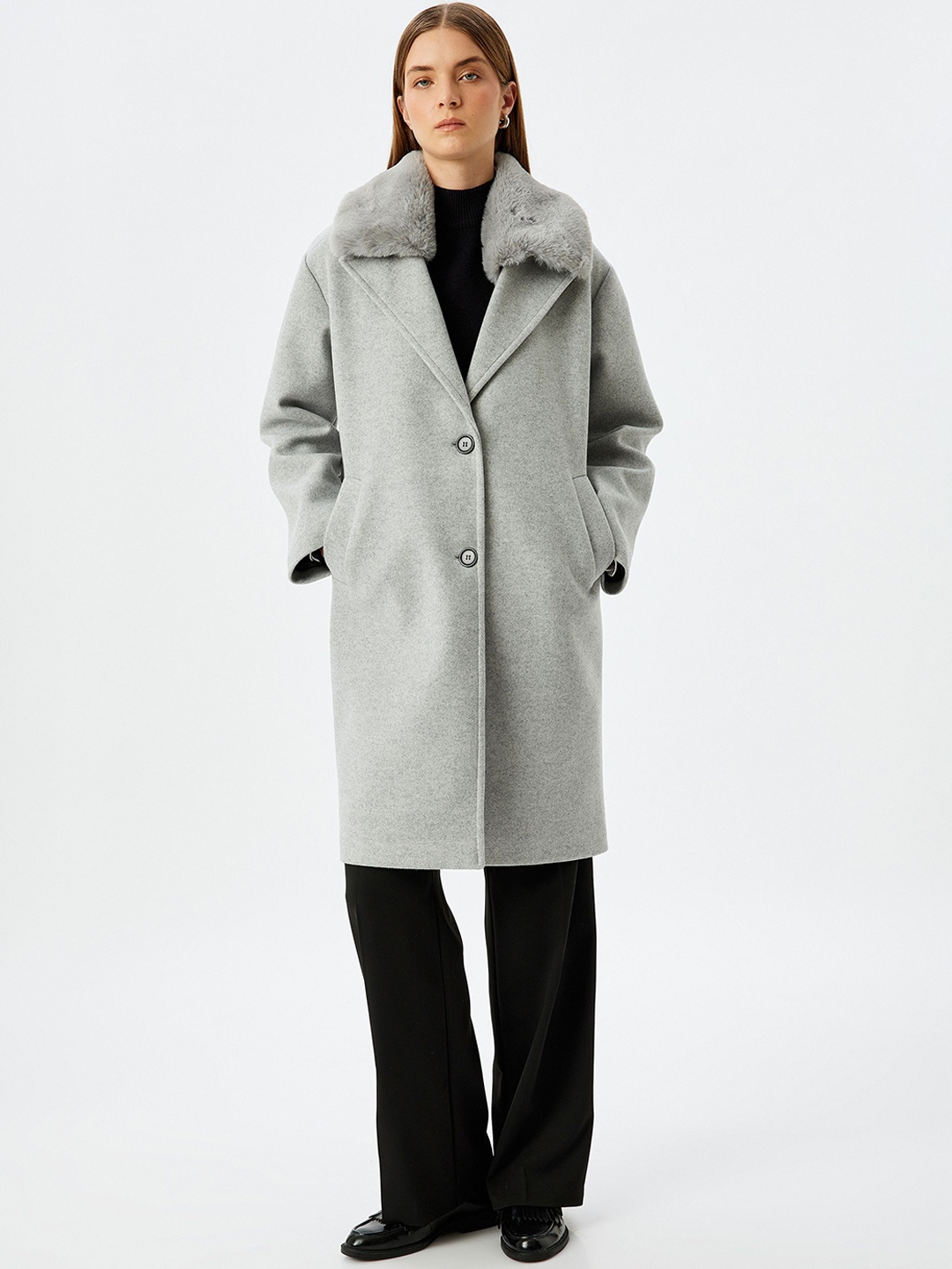 

Koton Women Single Breasted Trench Coat, Grey