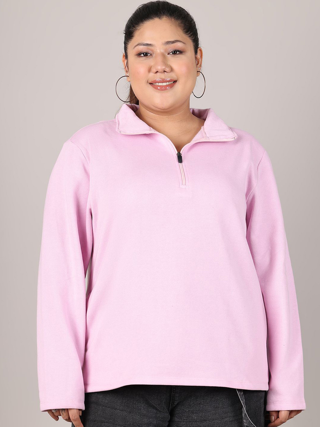

Rute Women Pure Cotton Half Zipper Full Sleeves Sweatshirt, Pink