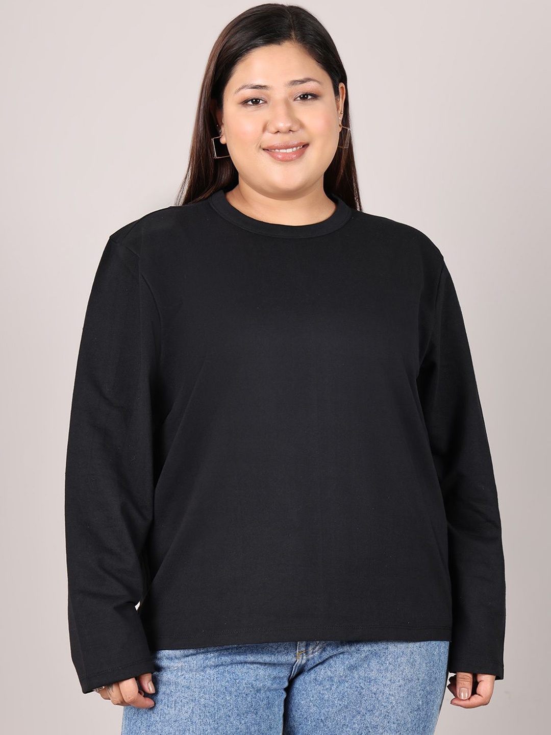 

Rute Women Cotton Round Neck Sweatshirt, Black