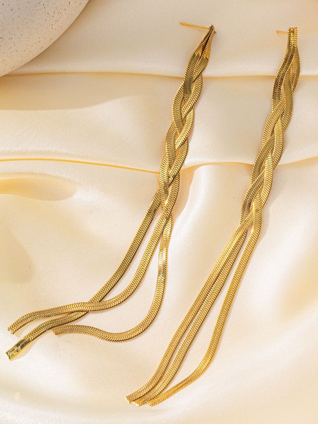 

MYKI Gold-Plated Contemporary Stainless Steel Drop Earrings