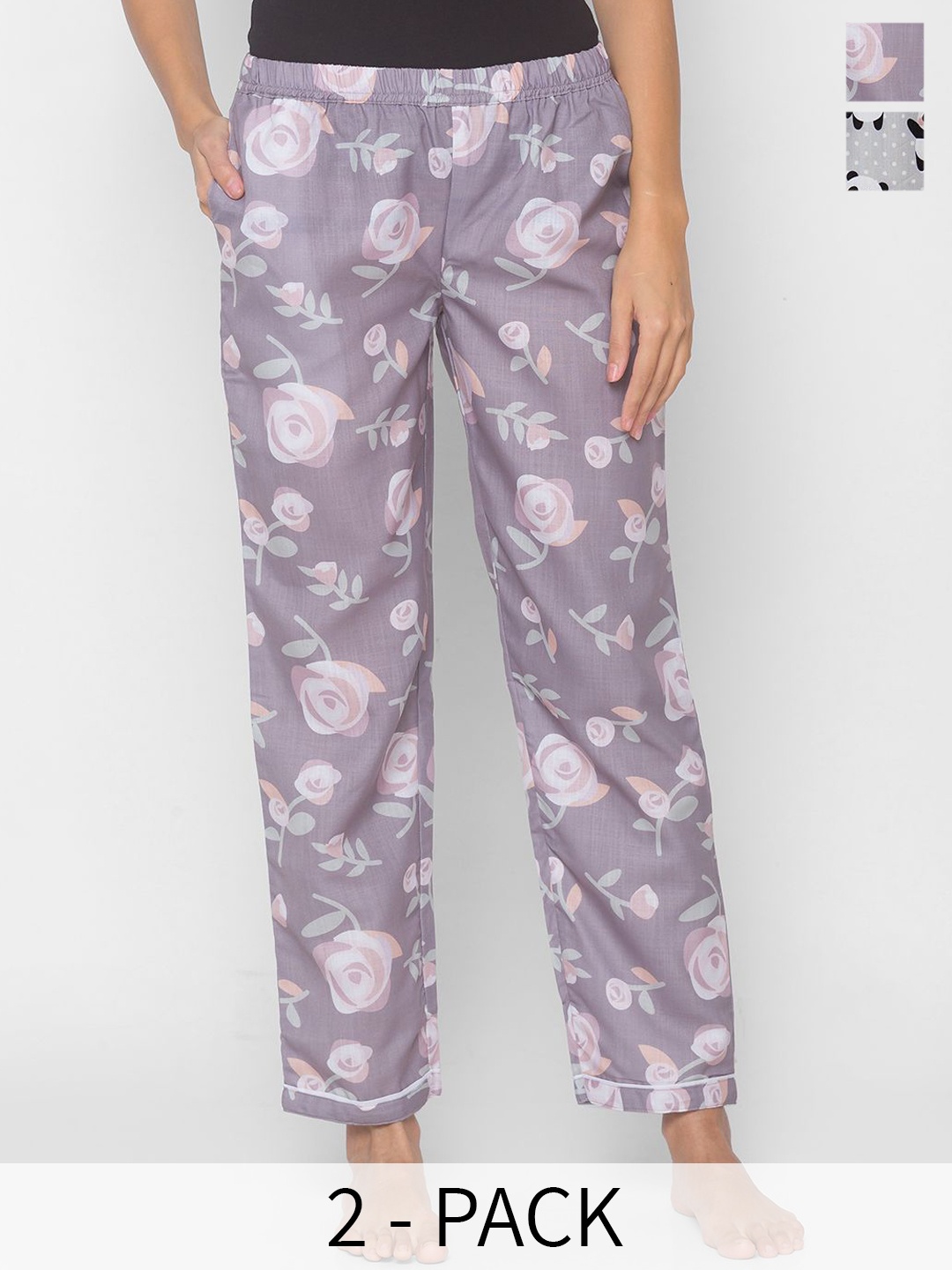 

FashionRack Women Pack Of 2 Printed Mid Rise Lounge Pants, Pink