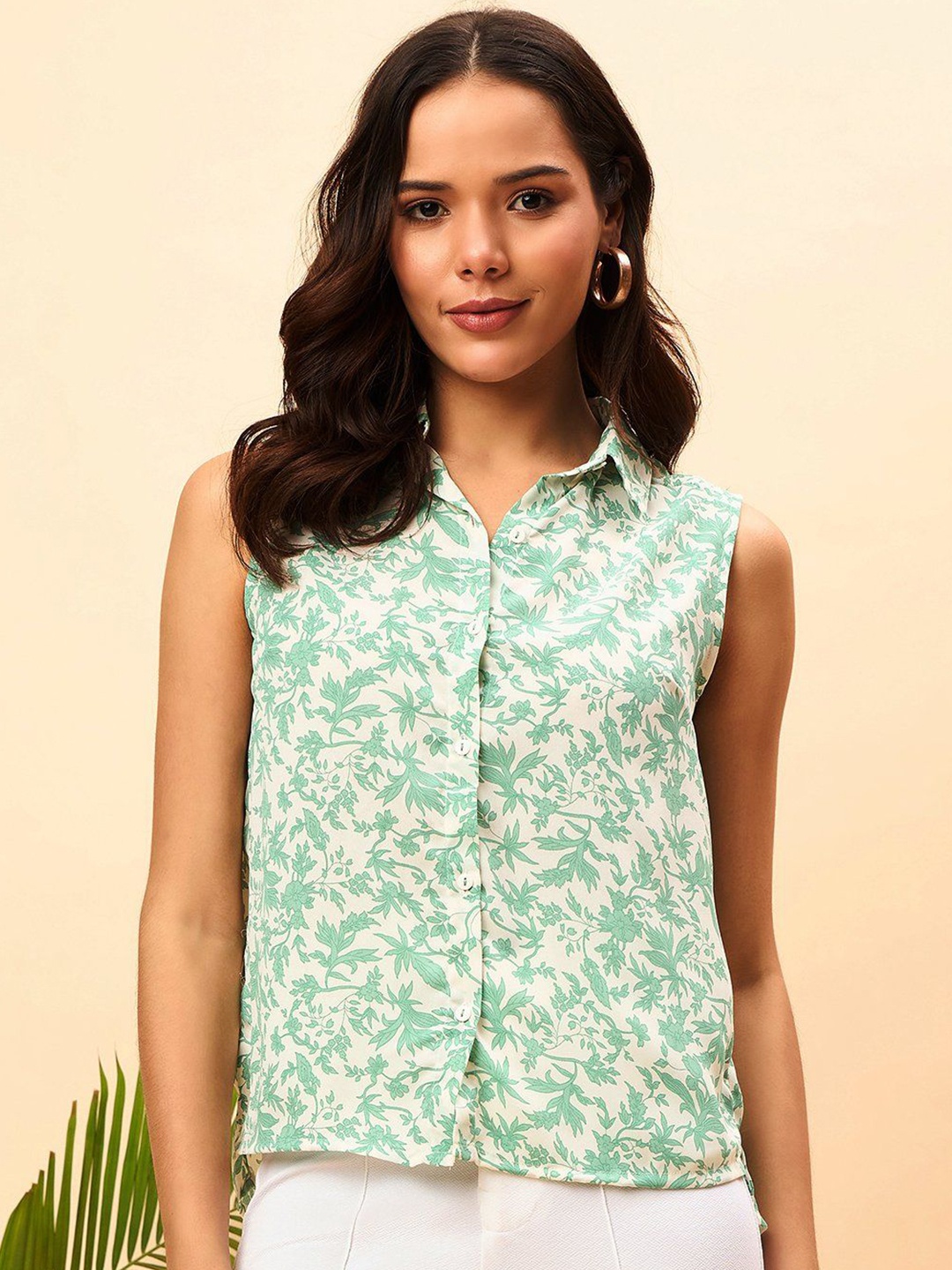 

JUNE & HARRY Women Relaxed Spread Collar Floral Printed Relaxed Fit Casual Shirt, Green