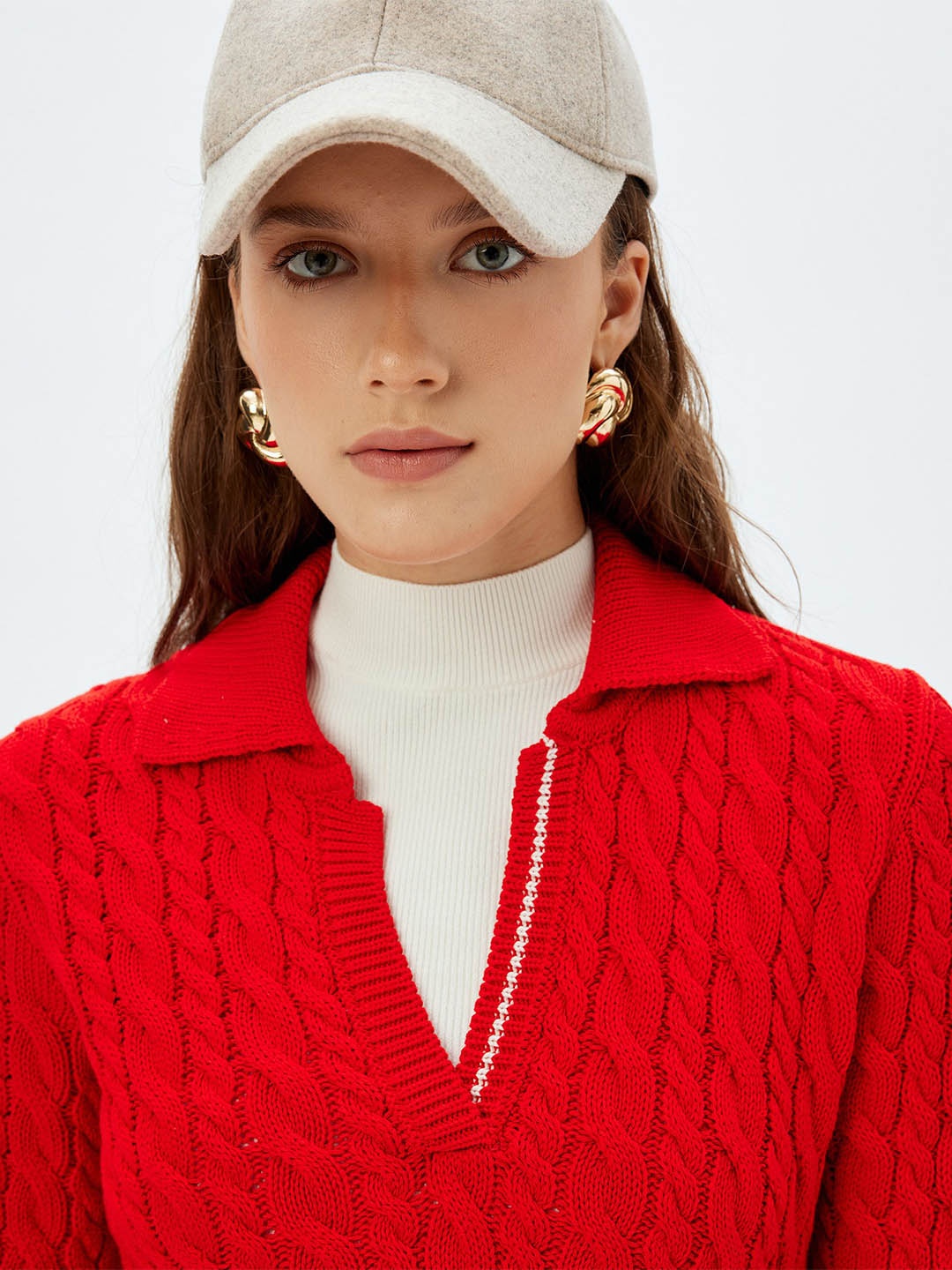 

Koton Women Cable Knit Pullover, Red