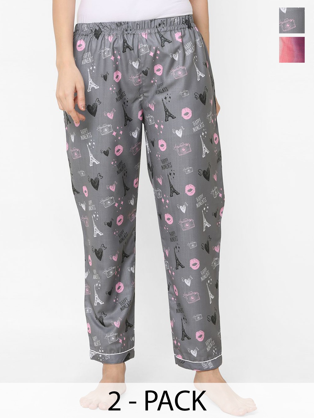 

FashionRack Women Pack Of 2 Printed Lounge Pants, Grey