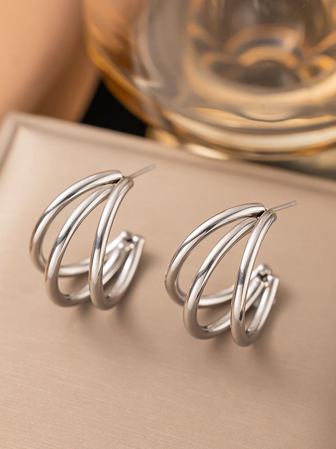 

MYKI Stainless Steel Silver-Plated Contemporary Hoop Earrings