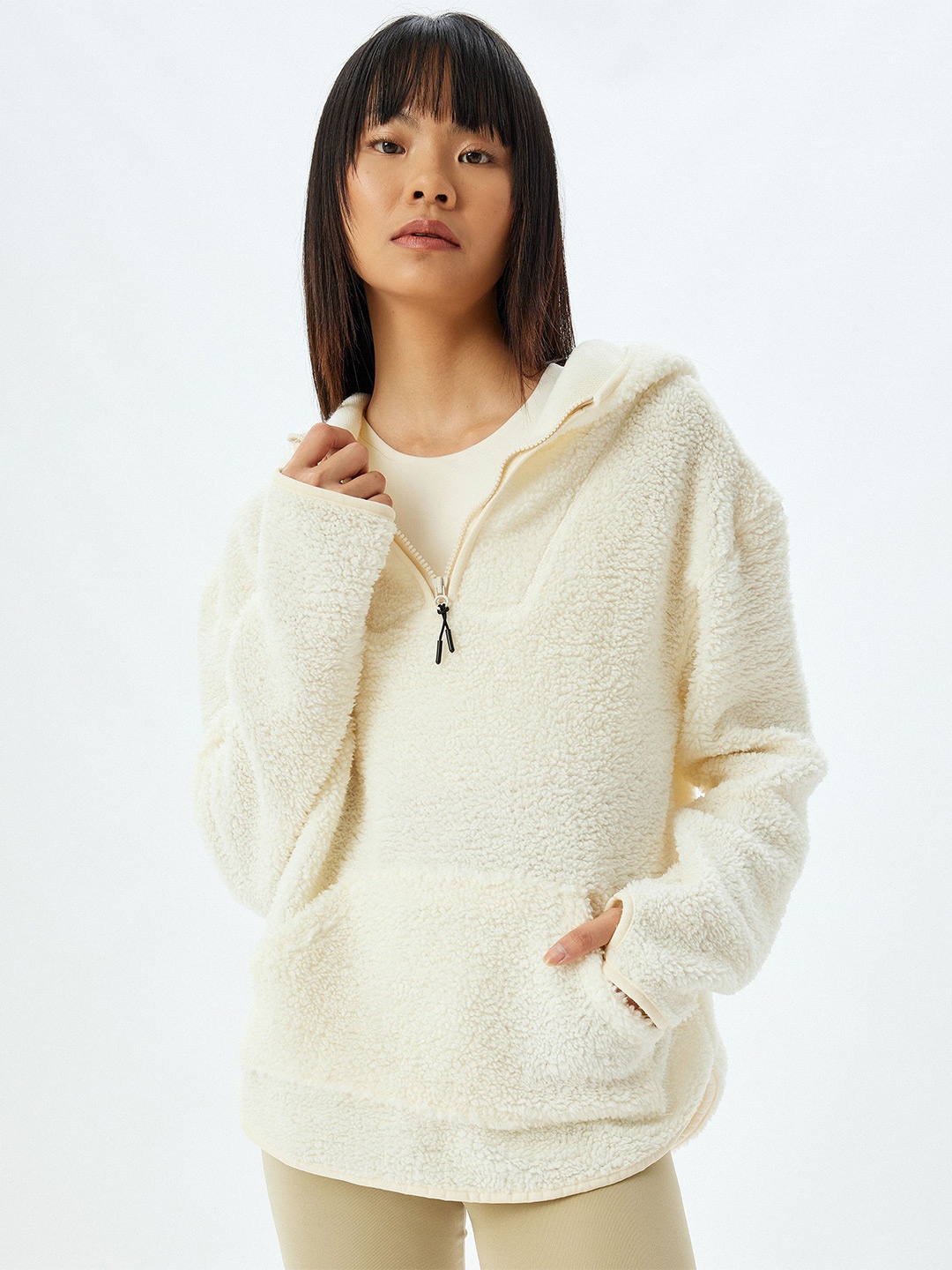 

Koton Women Hooded Long Sleeves Pullover Sweatshirt, Beige