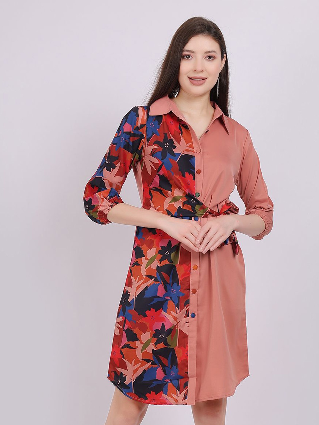 

Aumbe Women Floral Printed Shirt Dress, Pink