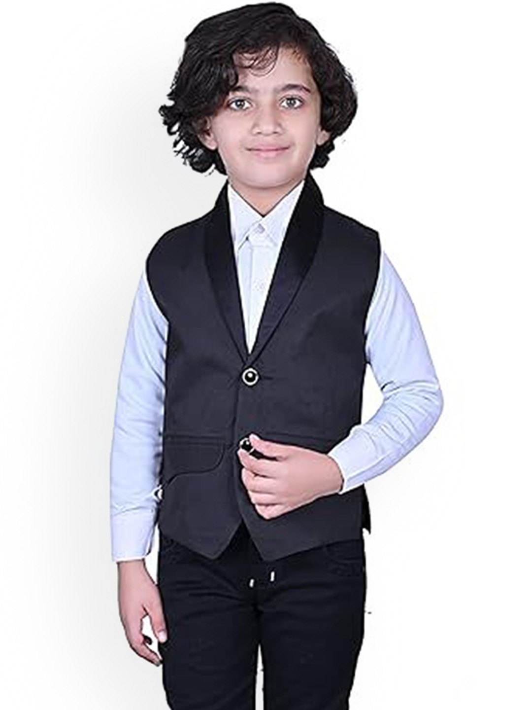 

Eliq Boys Slim-Fit Corduroy Cotton Silk Waistcoat, Black