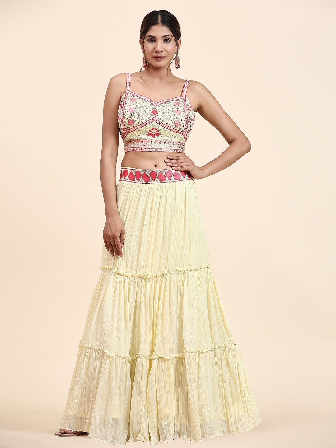 

VANAKARA Floral Embellished Sequinned Ready to Wear Lehenga & Blouse With Dupatta, Yellow