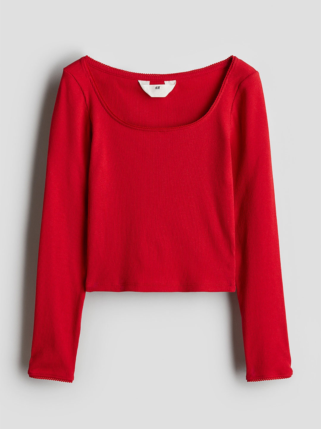 

H&M Girls Picot Trimmed Ribbed Top, Red