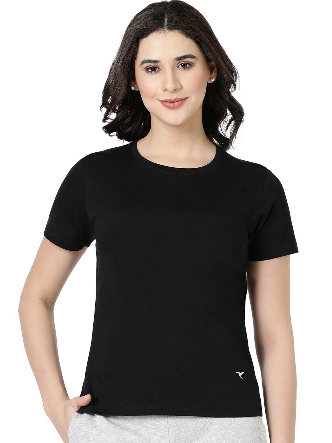 

BLOSSOM Women Round Neck Cotton Lounge T-Shirt, Black