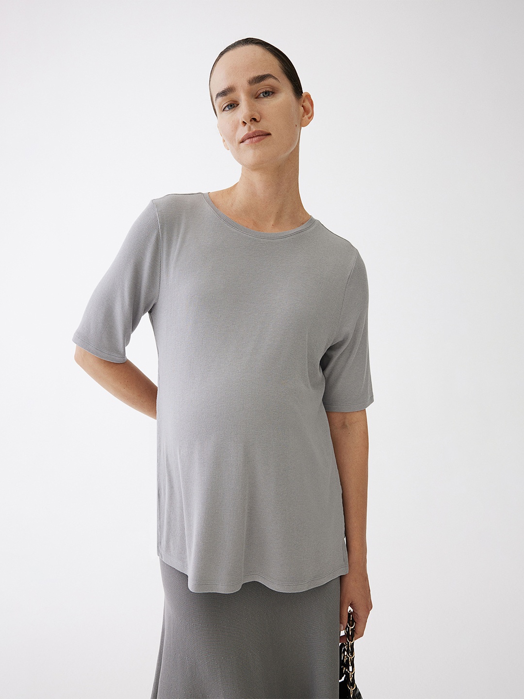 

H&M MAMA Before & After Nursing Round Neck Top, Grey