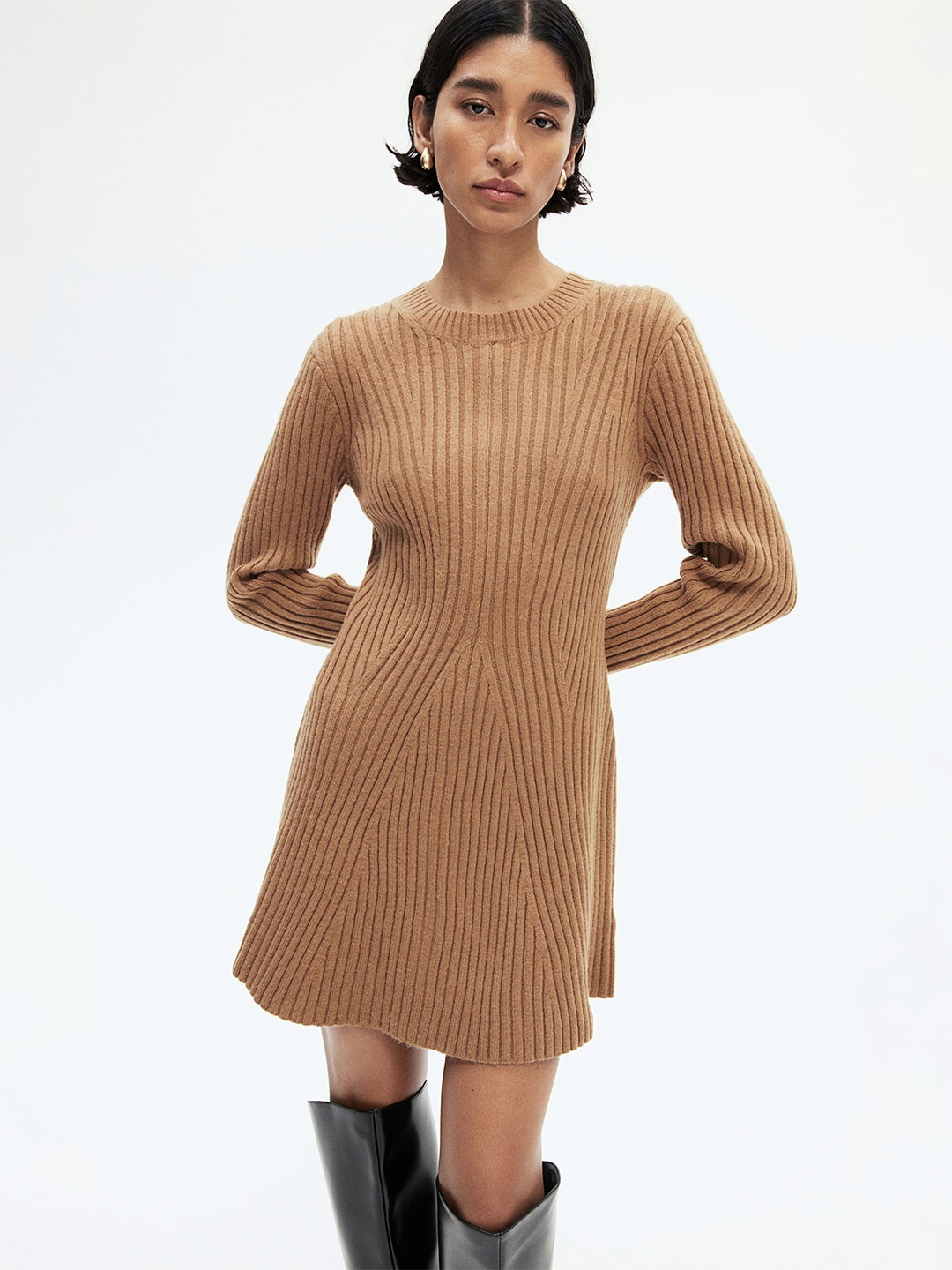 

H&M Women Rib-Knit Dresses, Brown