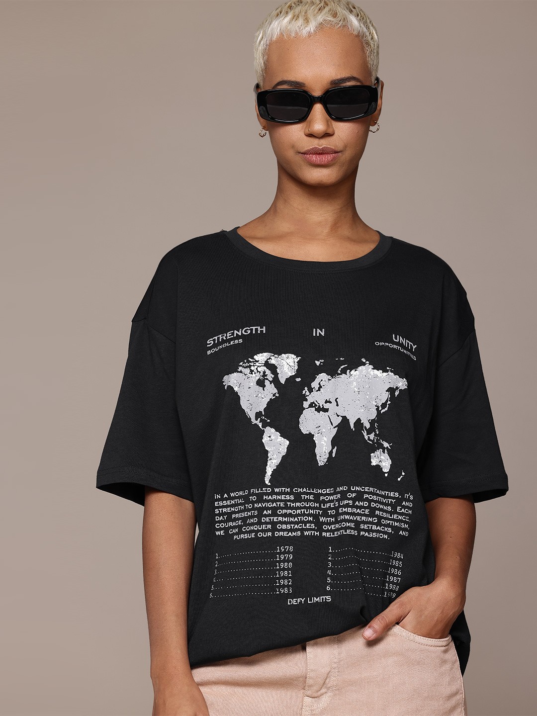 

The Roadster Lifestyle Co. Printed Oversized Pure Cotton T-shirt, Black