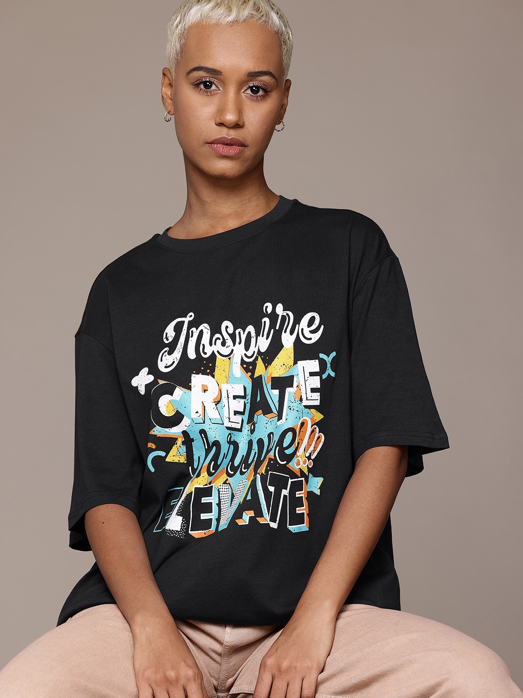 

The Roadster Lifestyle Co. Typography Print Oversized Pure Cotton T-shirt, Black