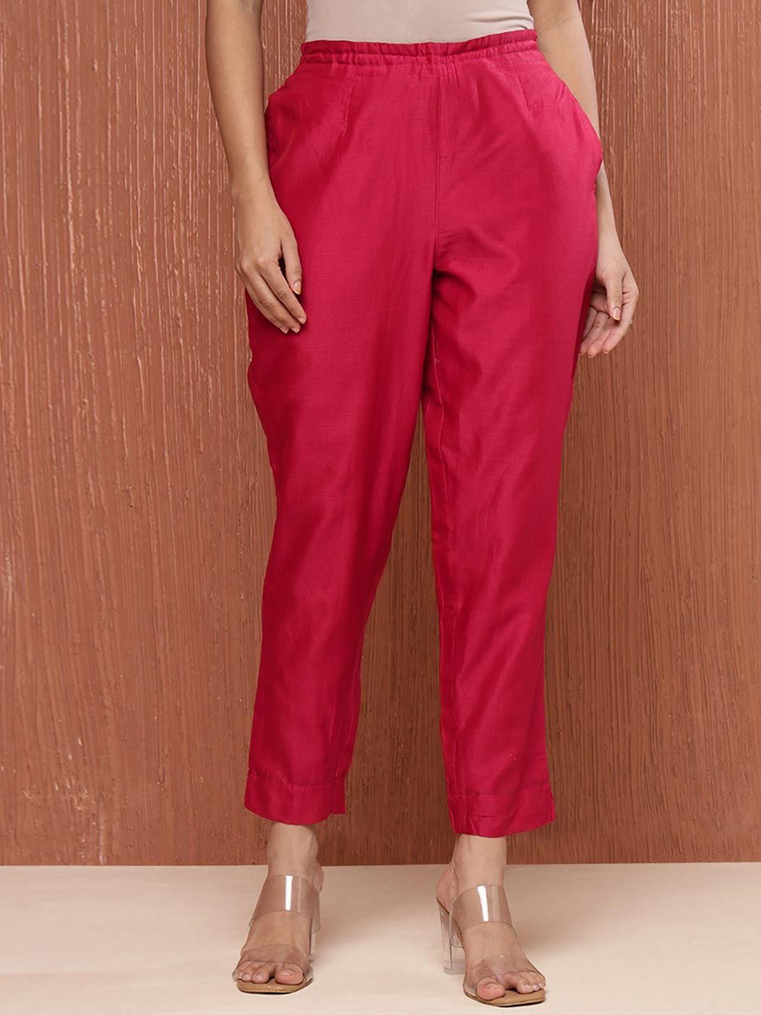 

Fabindia Women Pleated Cotton Trousers, Red