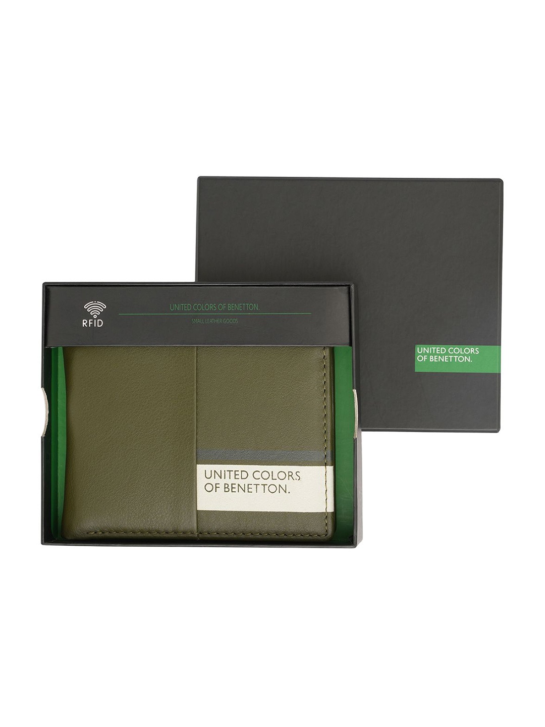 

United Colors of Benetton Men Leather Two Fold Wallet, Olive