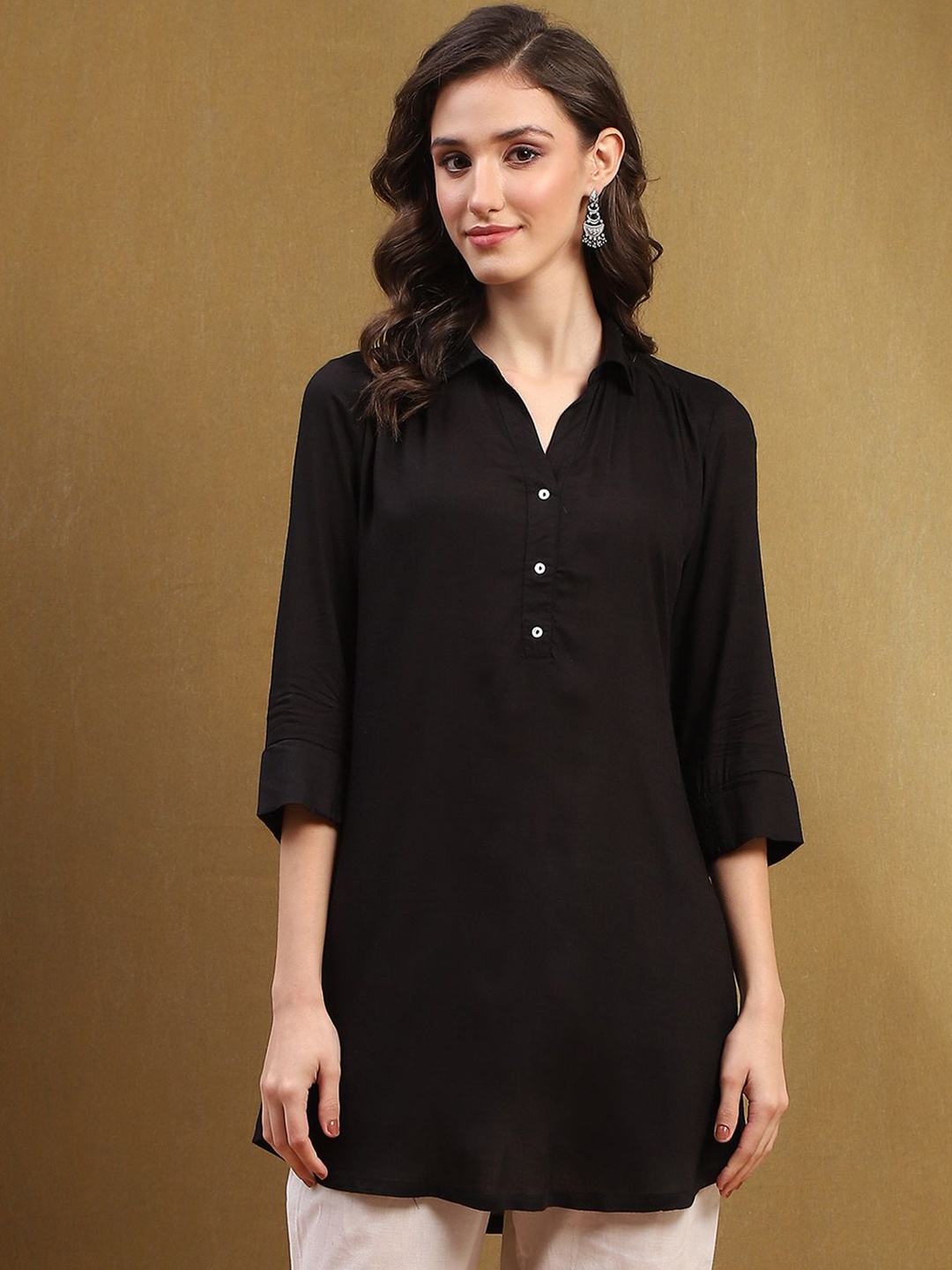 

Biba Shirt Collar Casual Tunic, Black