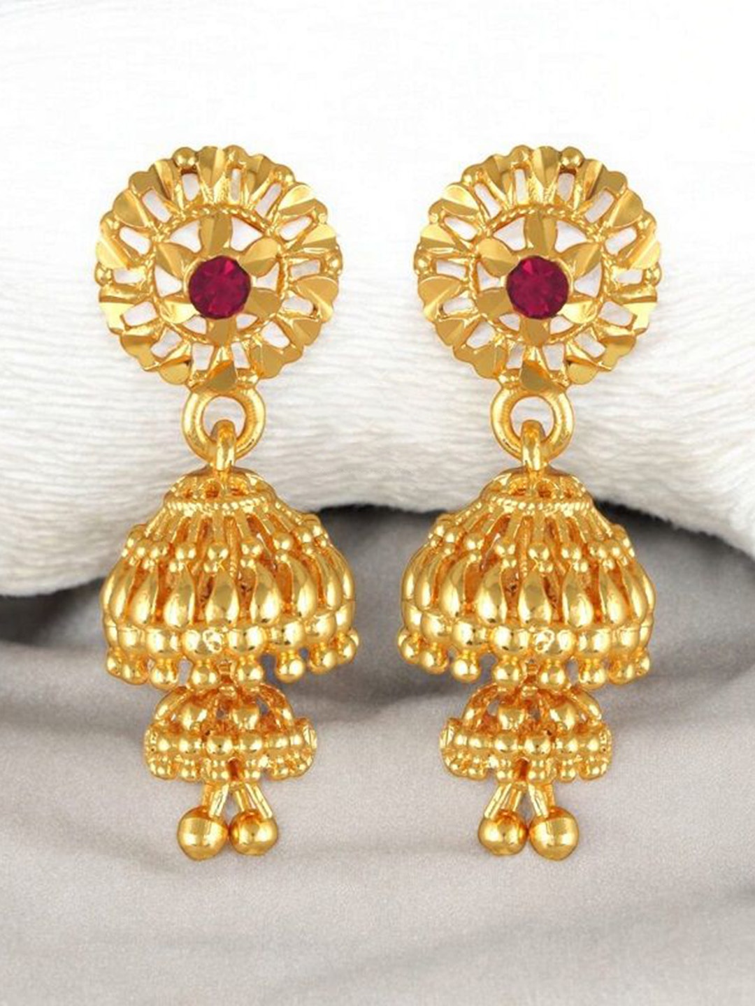 

Vighnaharta Gold-Plated Cubic Zirconia Studded Contemporary Jhumkas Earrings