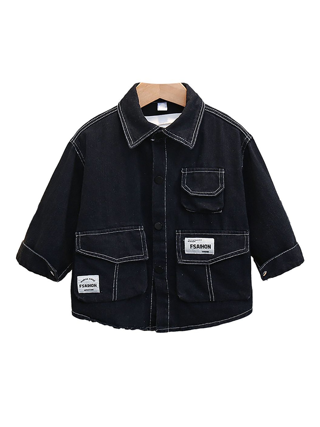 

StyleCast x Revolte Boys Spread Collar Solid Cotton Casual Tailored Jacket, Black