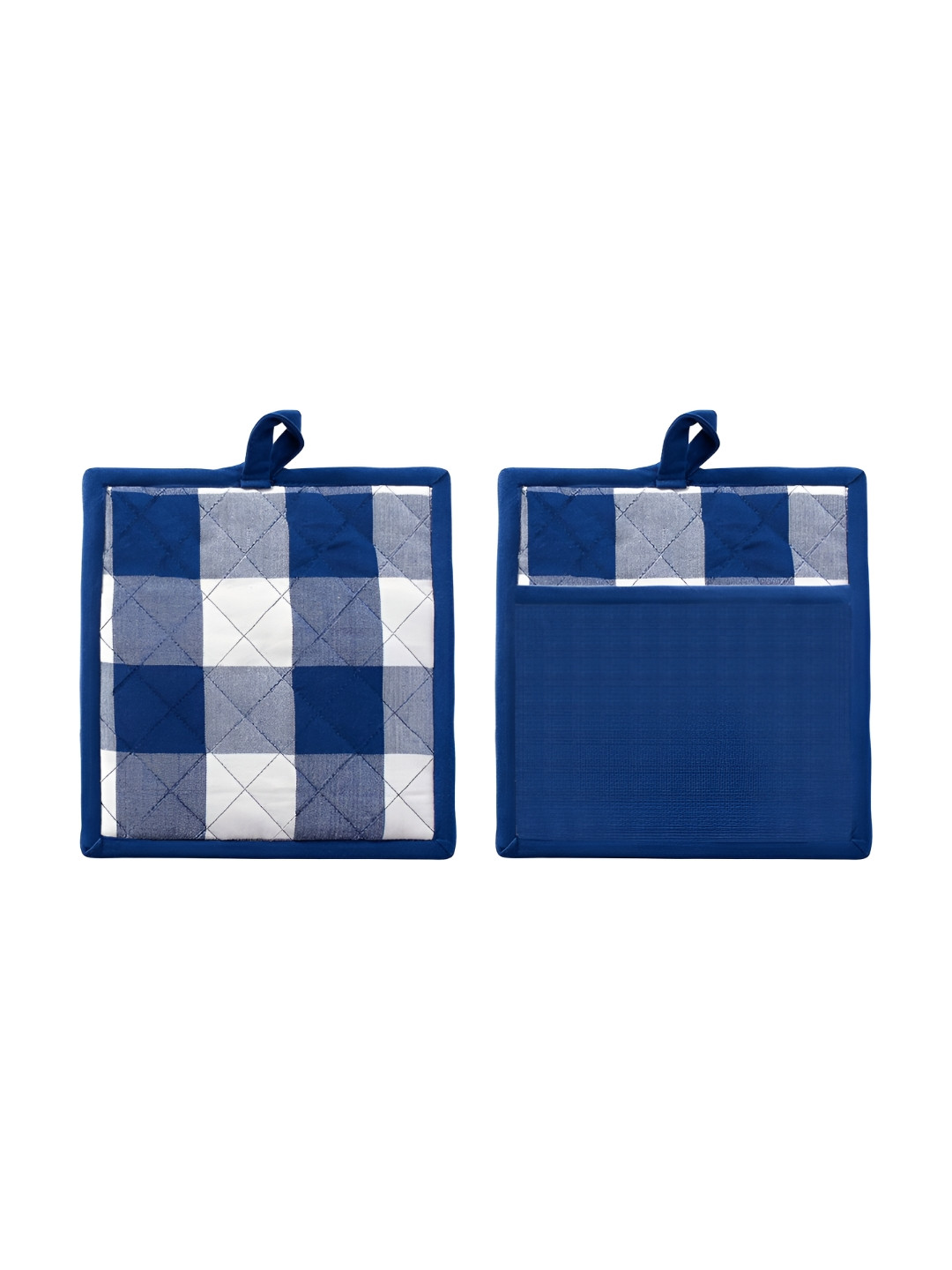 

Lushomes Blue & White 2 Pieces Checked Cotton Pot Holders