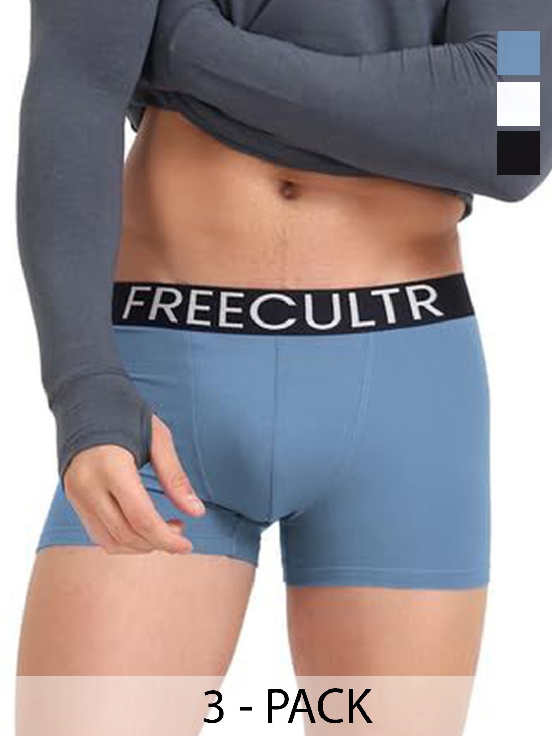 

FREECULTR Pack Of 3 Anti Bacterial Organic Cotton Trunks FC-CTN-T-BLK-SBL-WHT-03_XXXL, Black