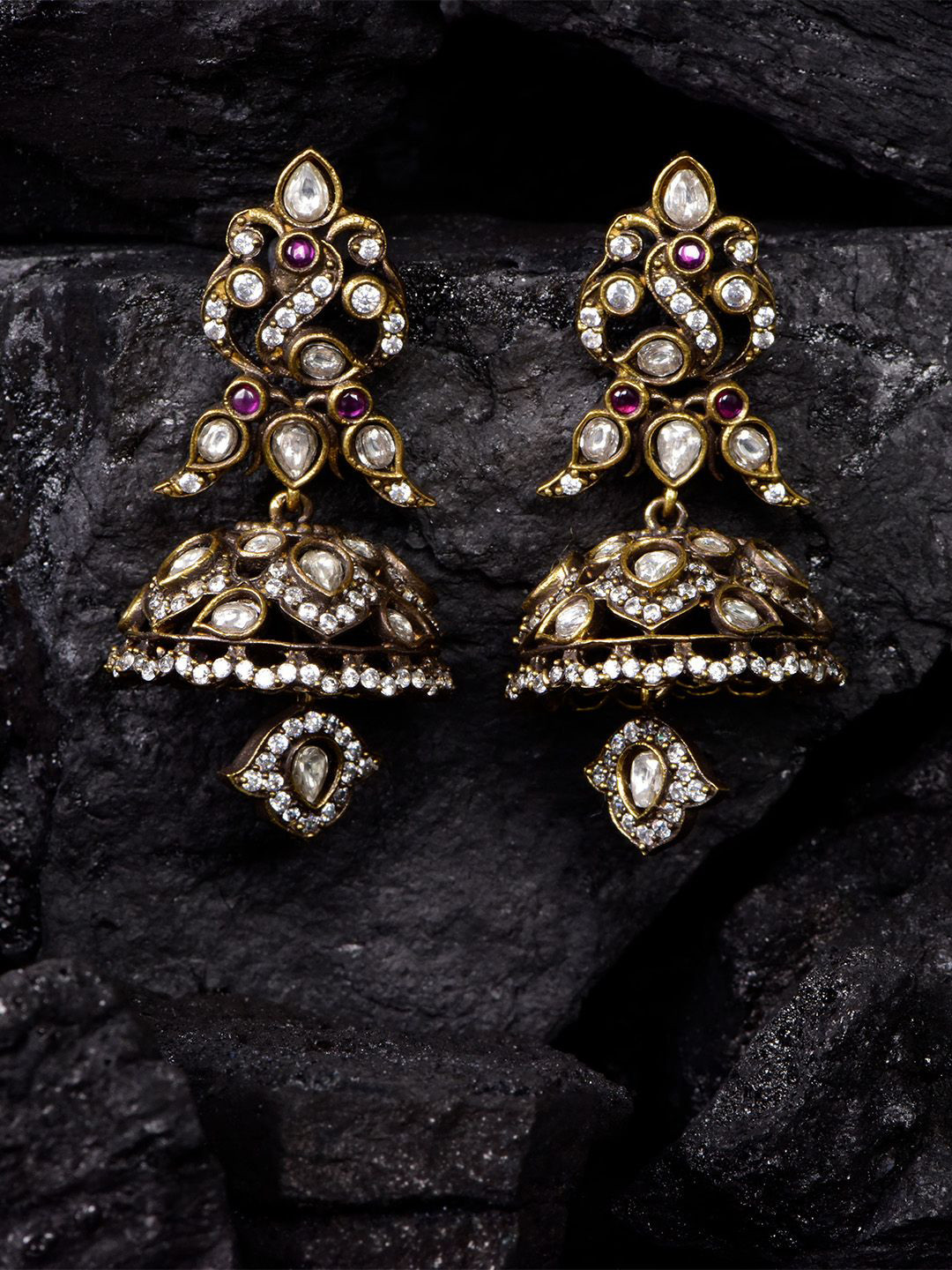 

SHARLEEZ Dome Shaped Jhumkas Earrings, Black