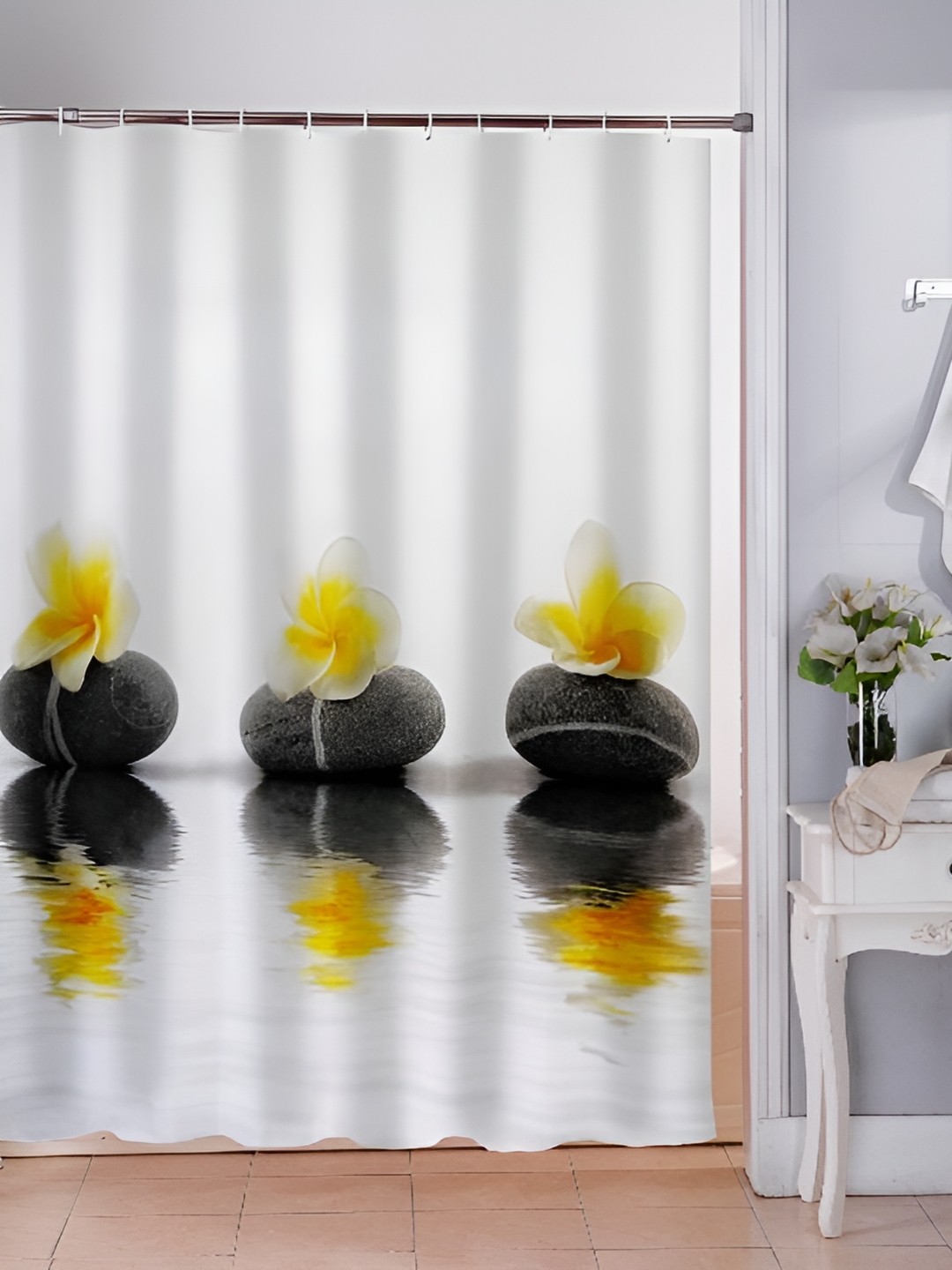 

Lushomes Yellow & White Printed Shower Curtains