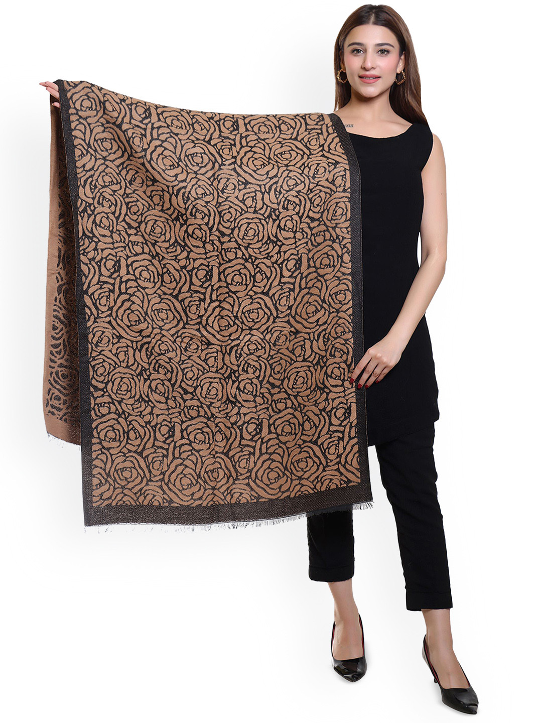 

Oswal International Women Floral Printed Acrylic Shawl, Brown