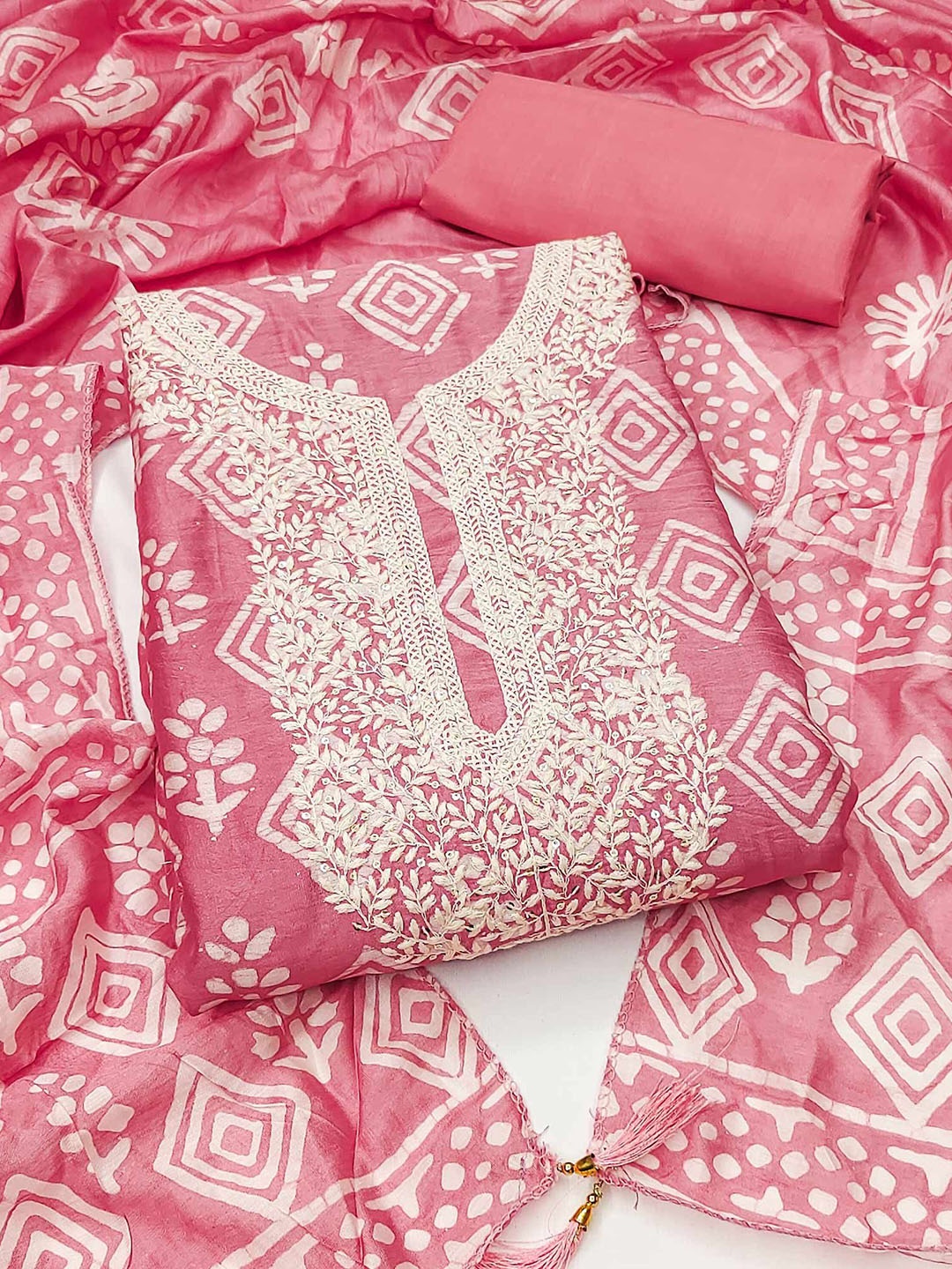 

Peachmode Floral Embroidered Sequinned Pure Cotton Unstitched Dress Material, Pink