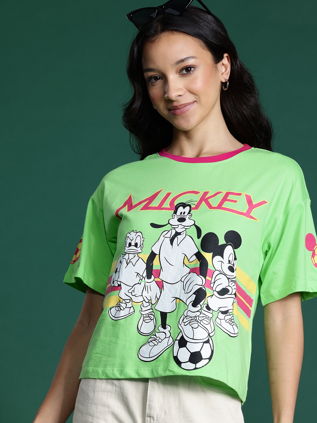 

DressBerry Mickey & Friends Print Pure Cotton T-shirt, Lime green