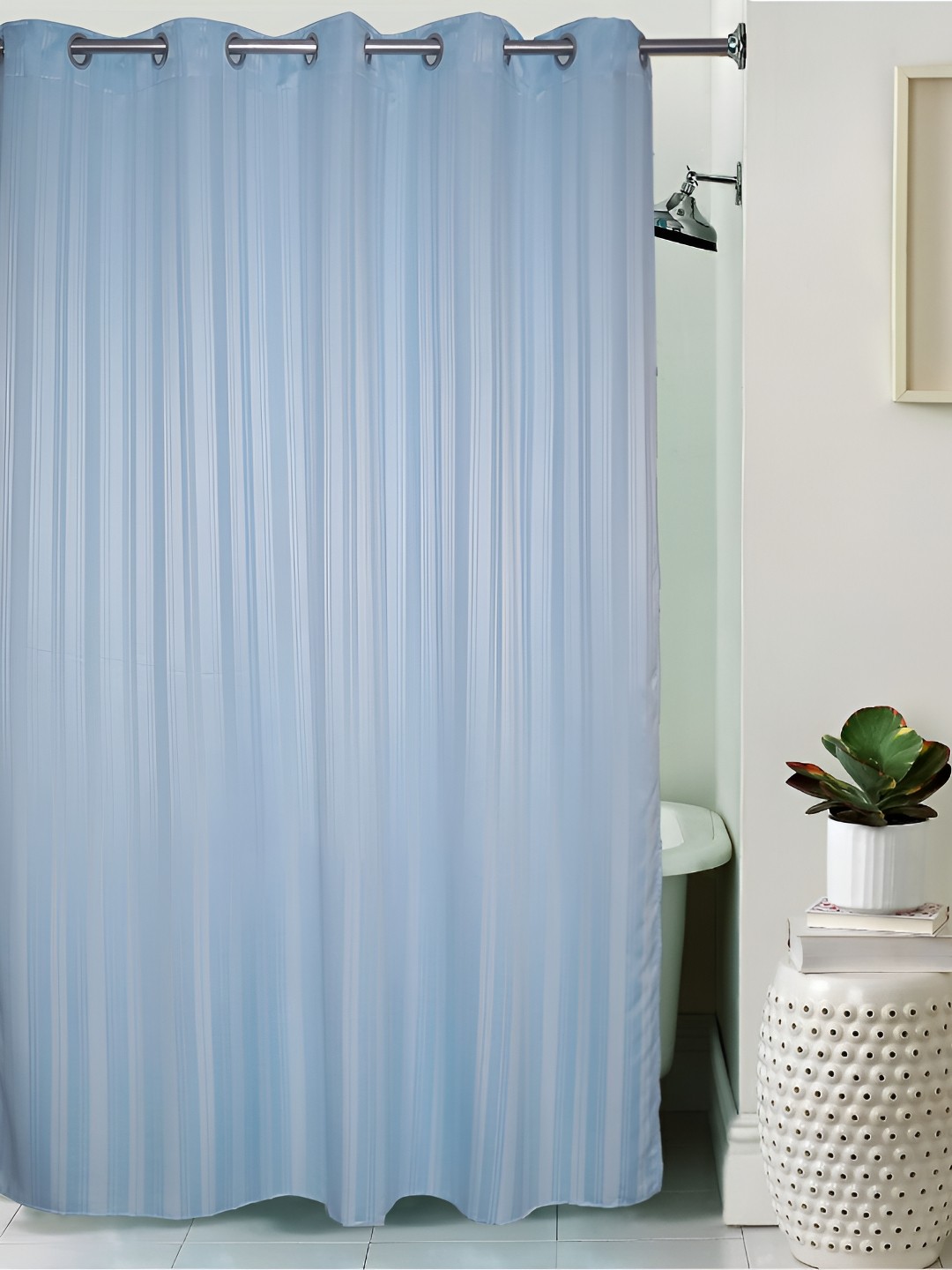 

Lushomes Blue Striped Shower Curtains