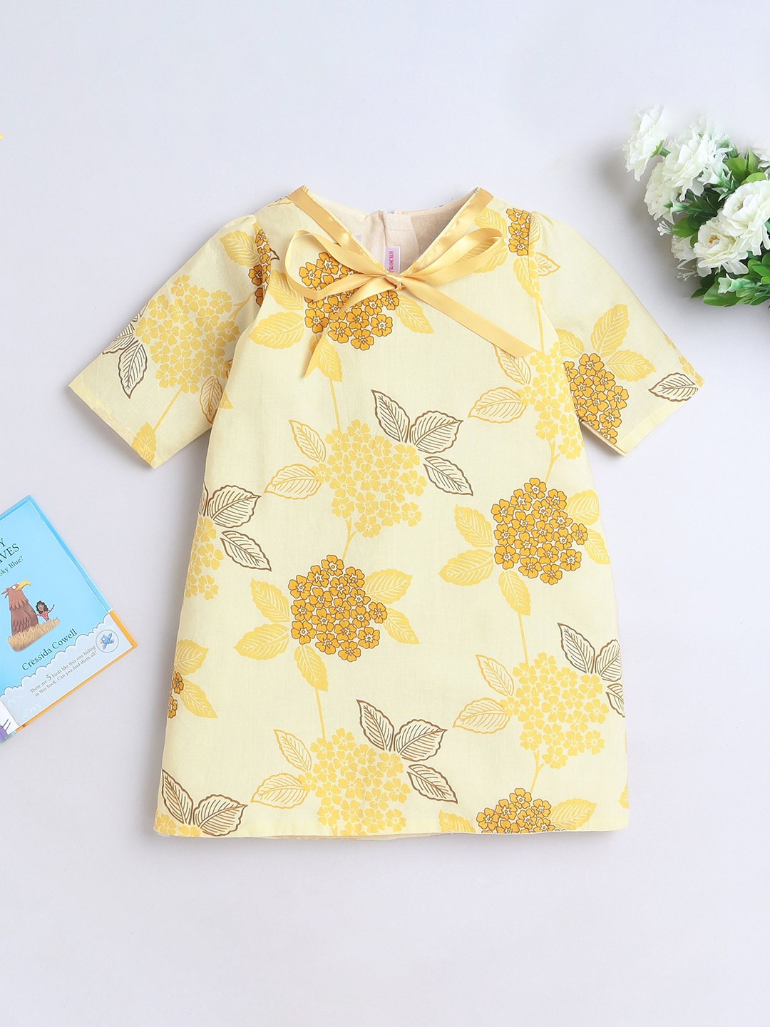 

MANY FROCKS & Girls Printed Nightdress, Yellow