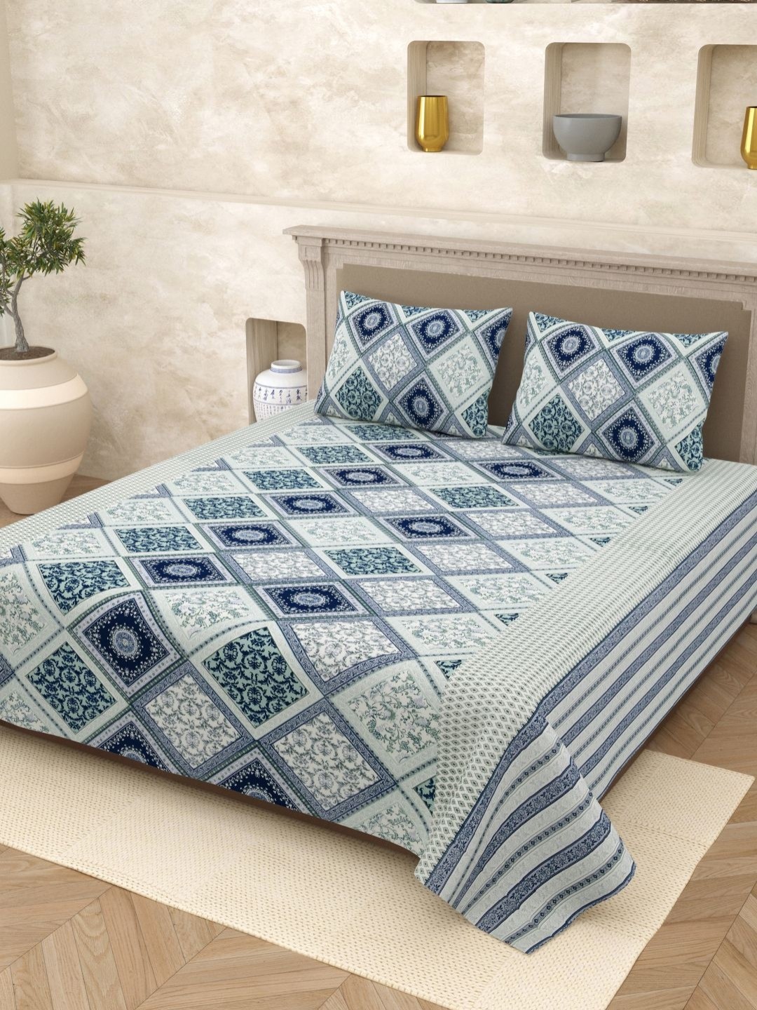 

Homez Sparrow Elegant Selection 210 TC Pure Cotton Queen Bedsheet set- 2.20 m x 2.65 m, Beige