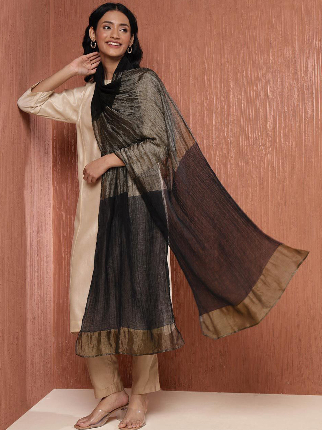 

Fabindia Women Woven Design Stole, Black