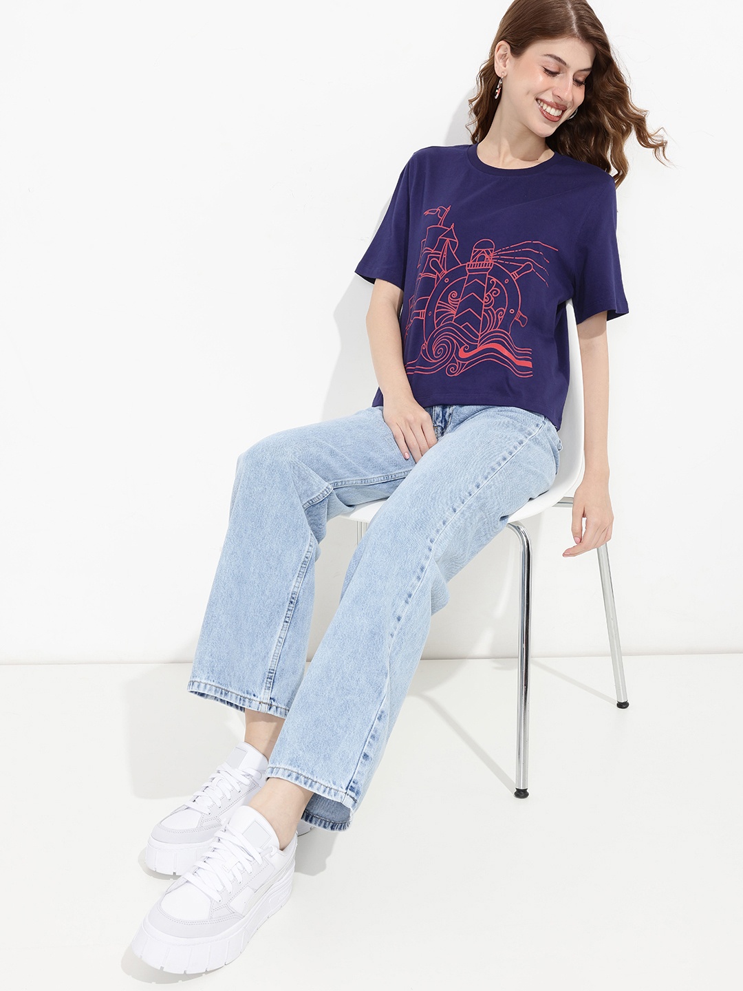 

DressBerry Glam Ahoy Nautical Boxy T-shirt, Navy blue