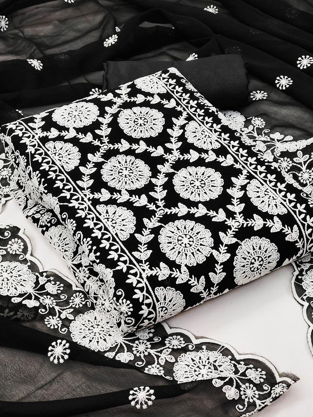 

Maroosh Embroidered Thread Work Unstitched Dress Material, Black