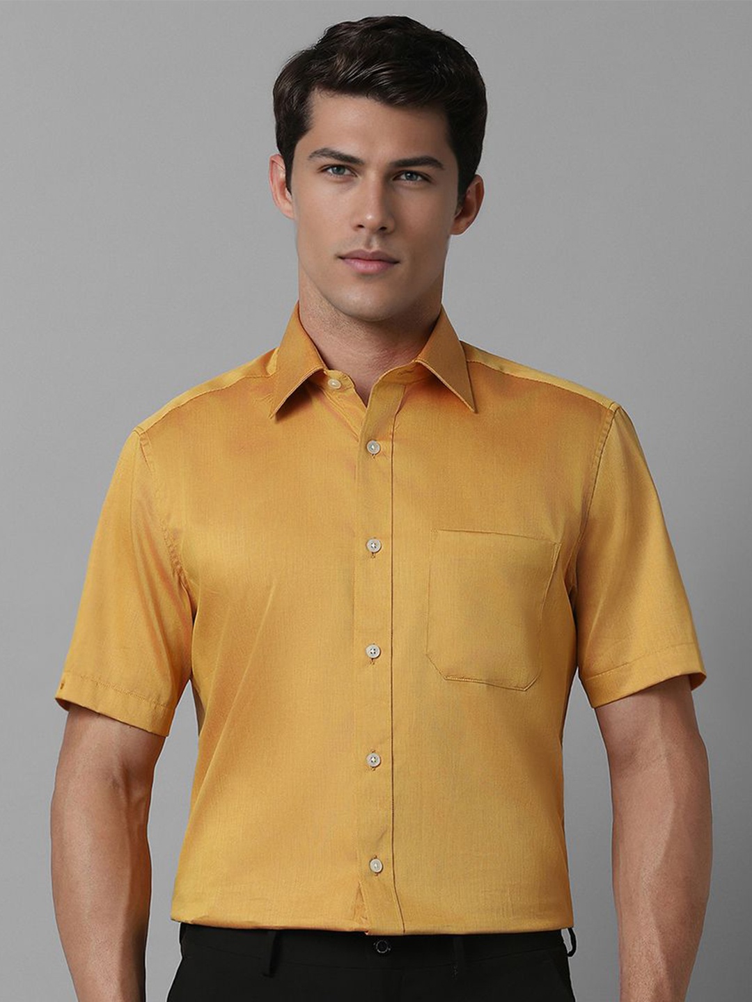 

Louis Philippe Men Classic Spread Collar Solid Cotton Formal Shirt, Yellow