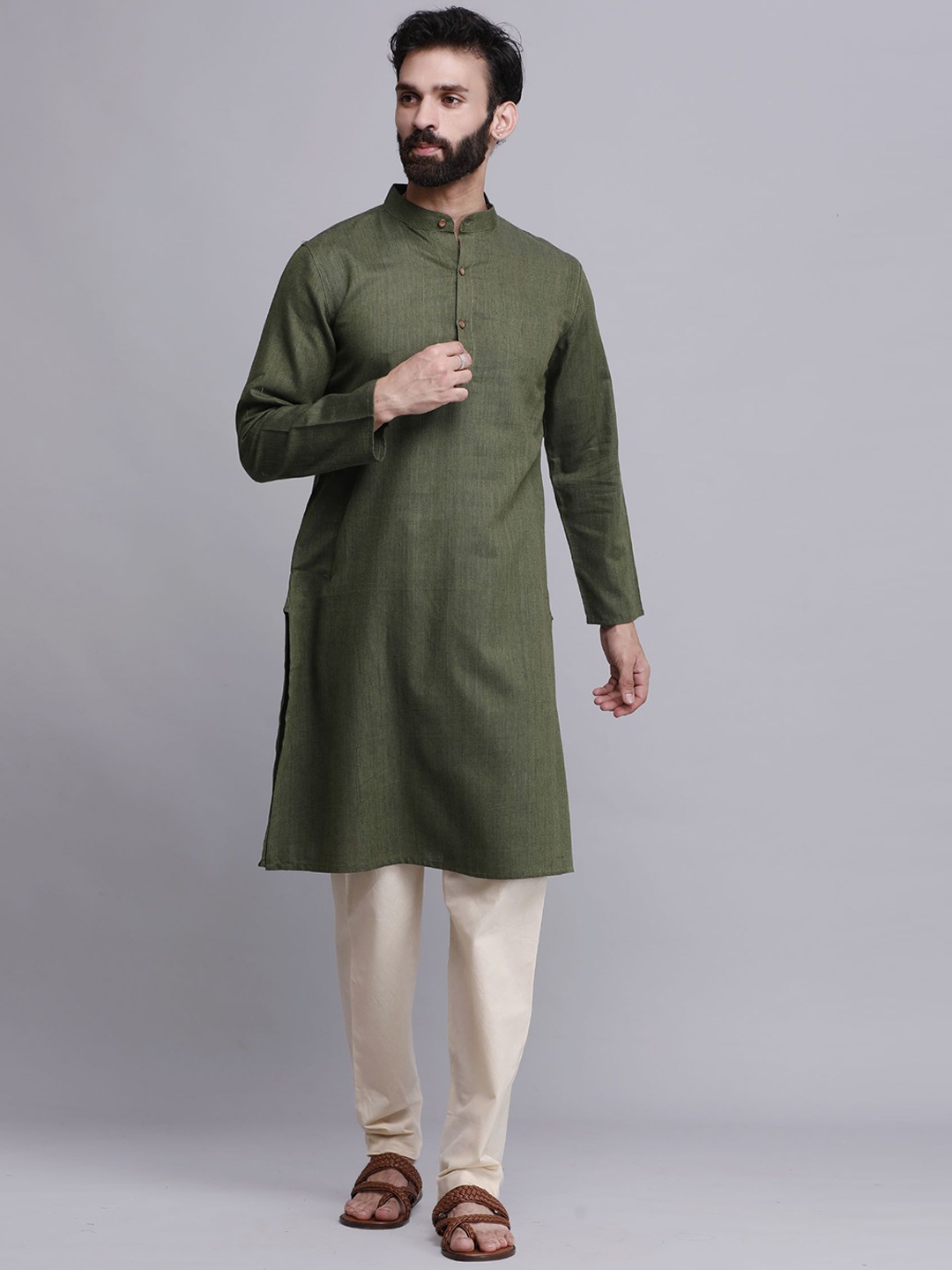 

TJORI Straight Pure Cotton Kurta with Pyjama, Green