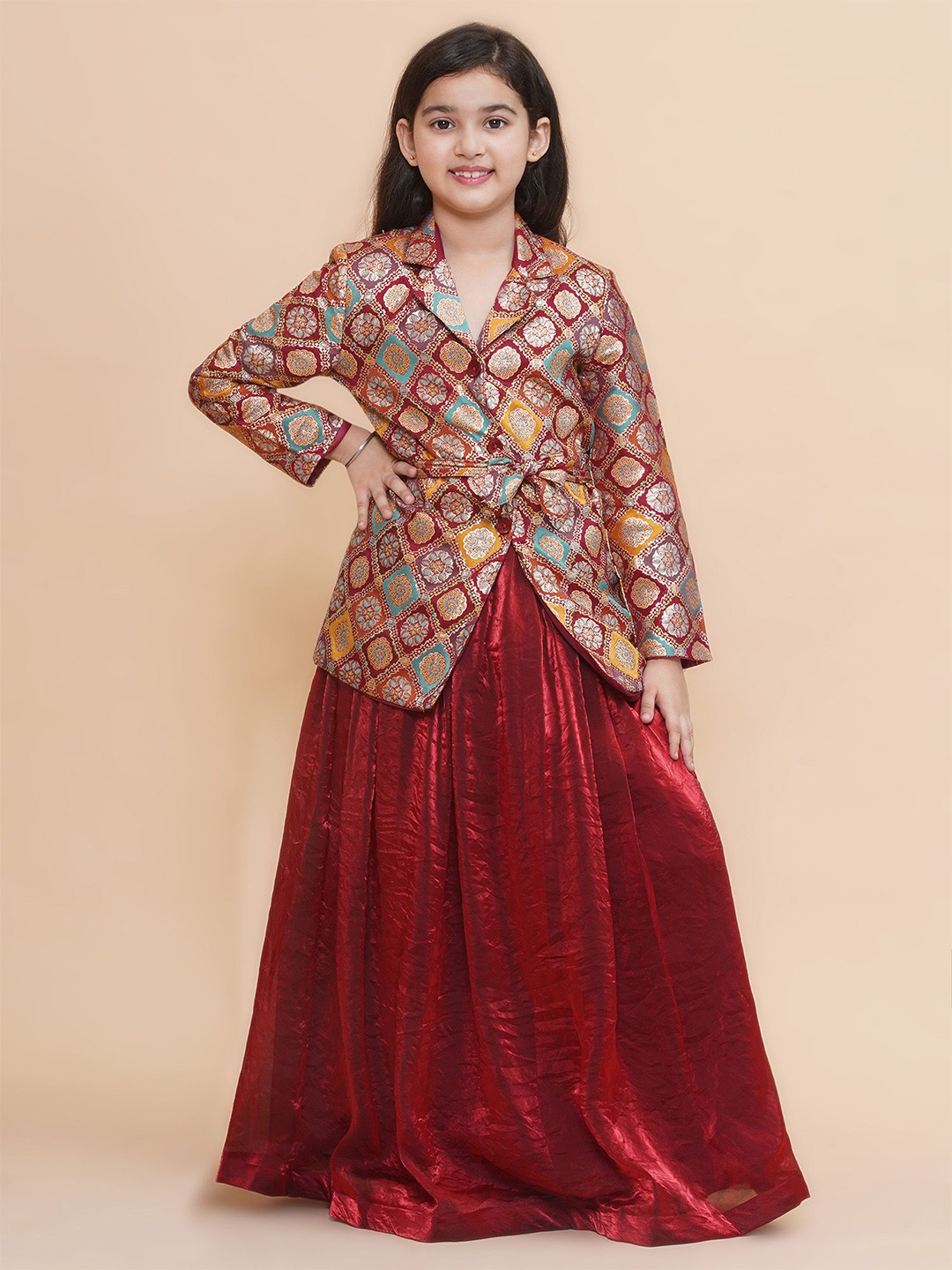 

PICCOLO Girls Ready to Wear Lehenga & Blouse With Dupatta, Maroon