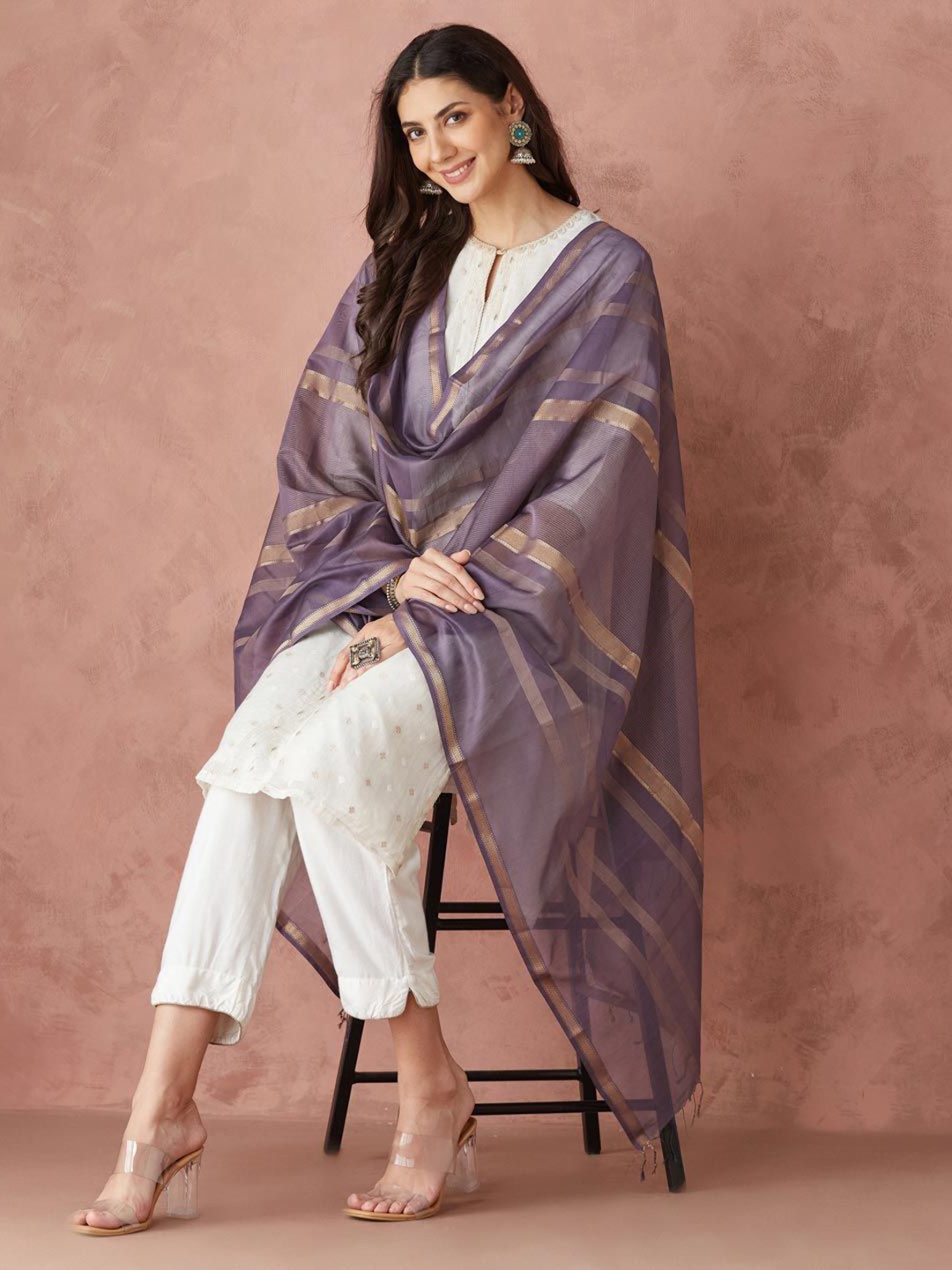 

Fabindia Purple Maheshwari Dupatta, Lavender